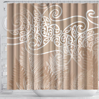 Aotearoa Maori Koru Curves Shower Curtain Silver Ferns - Mocha LT7 - Polynesian Pride