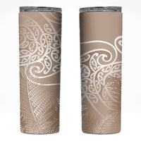 Aotearoa Maori Koru Curves Skinny Tumbler Silver Ferns - Mocha LT7 Beige - Polynesian Pride