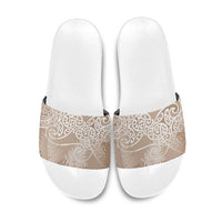 Aotearoa Maori Koru Curves Slide Sandals Silver Ferns - Mocha LT7 Beige - Polynesian Pride