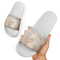 Aotearoa Maori Koru Curves Slide Sandals Silver Ferns - Mocha LT7 - Polynesian Pride