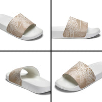 Aotearoa Maori Koru Curves Slide Sandals Silver Ferns - Mocha LT7 - Polynesian Pride
