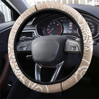 Aotearoa Maori Koru Curves Steering Wheel Cover Silver Ferns - Mocha LT7 - Polynesian Pride