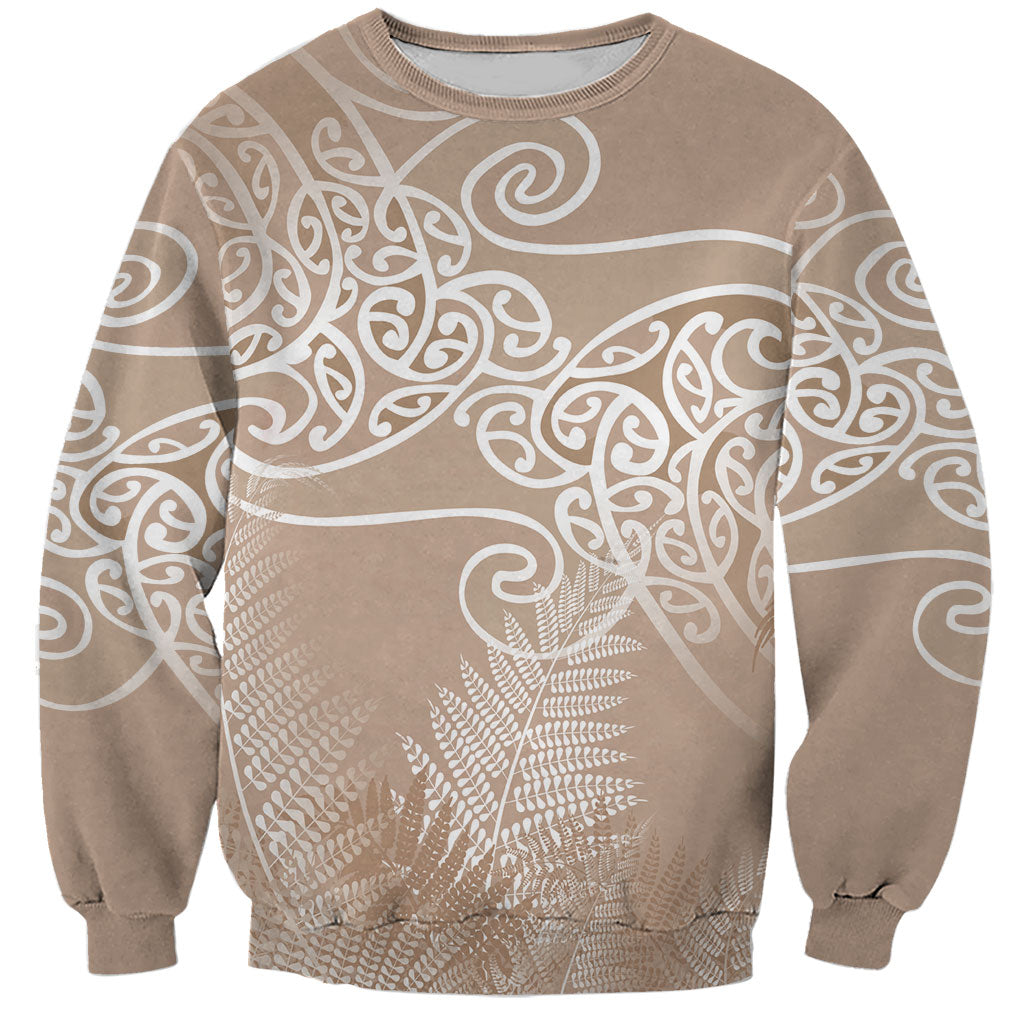 Aotearoa Maori Koru Curves Sweatshirt Silver Ferns - Mocha LT7 Unisex Beige - Polynesian Pride