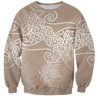 Aotearoa Maori Koru Curves Sweatshirt Silver Ferns - Mocha LT7 Unisex Beige - Polynesian Pride
