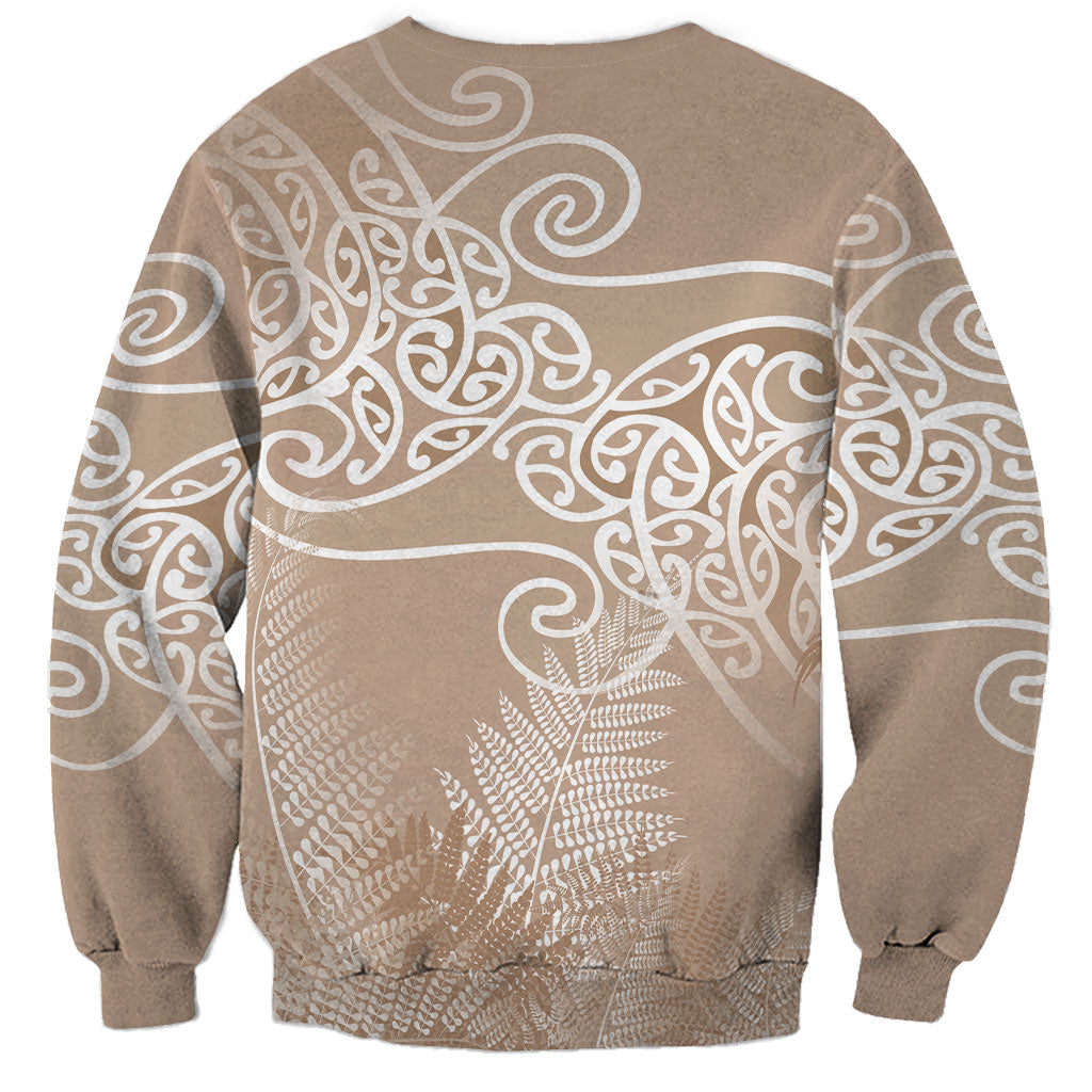 Aotearoa Maori Koru Curves Sweatshirt Silver Ferns - Mocha LT7 - Polynesian Pride
