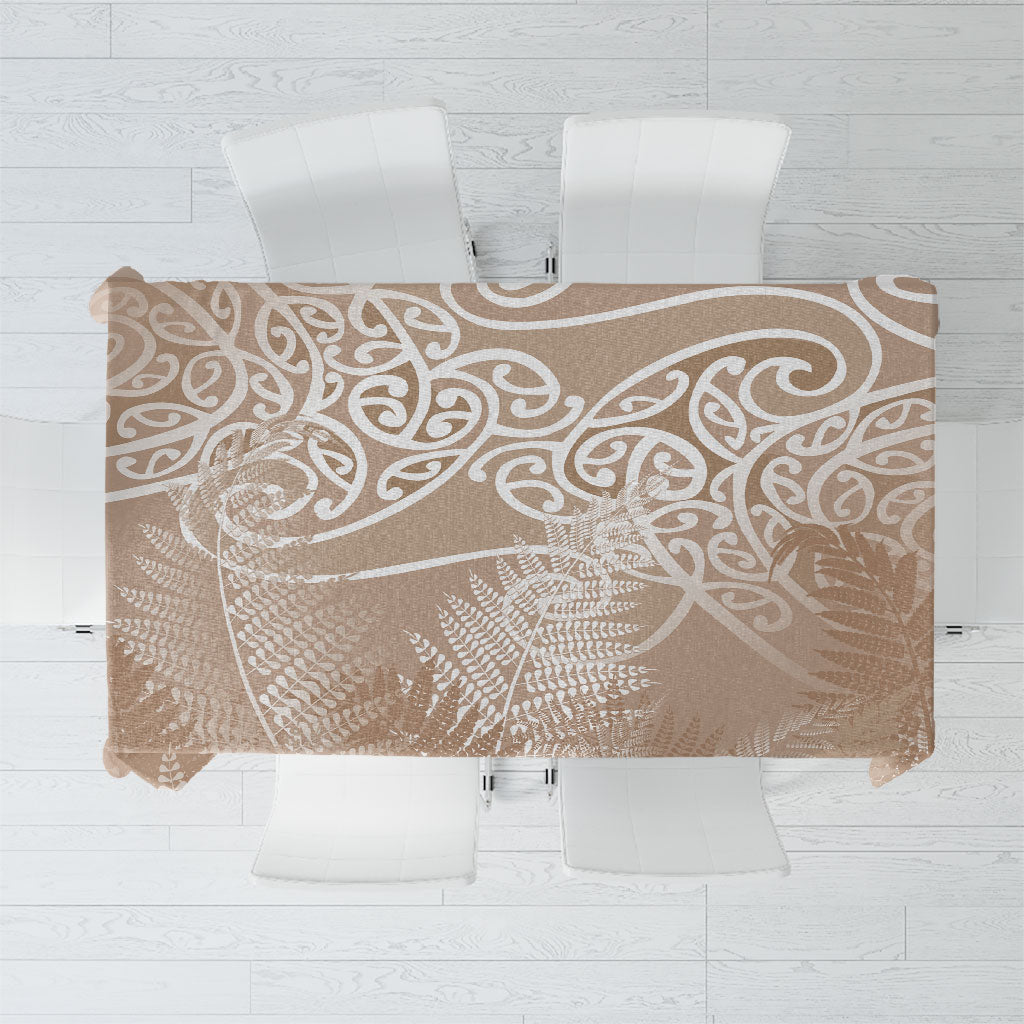 Aotearoa Maori Koru Curves Tablecloth Silver Ferns - Mocha LT7 Beige - Polynesian Pride