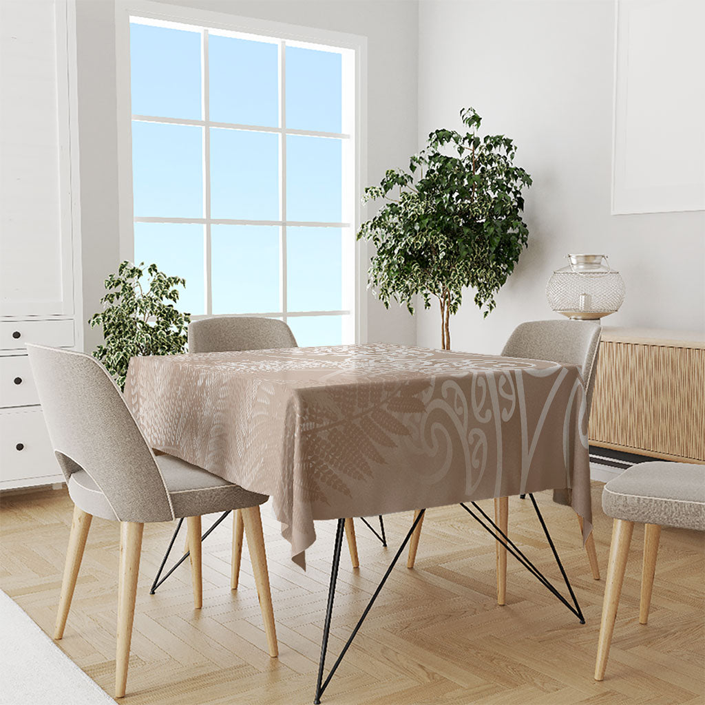 Aotearoa Maori Koru Curves Tablecloth Silver Ferns - Mocha LT7 - Polynesian Pride