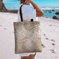 Aotearoa Maori Koru Curves Tote Bag Silver Ferns - Mocha LT7 - Polynesian Pride