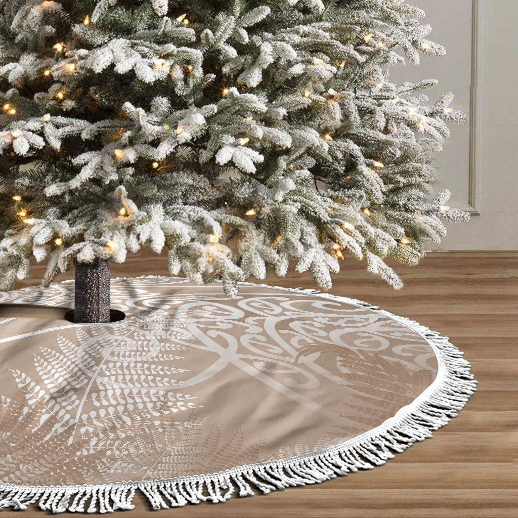 Aotearoa Maori Koru Curves Tree Skirt Silver Ferns - Mocha LT7 - Polynesian Pride