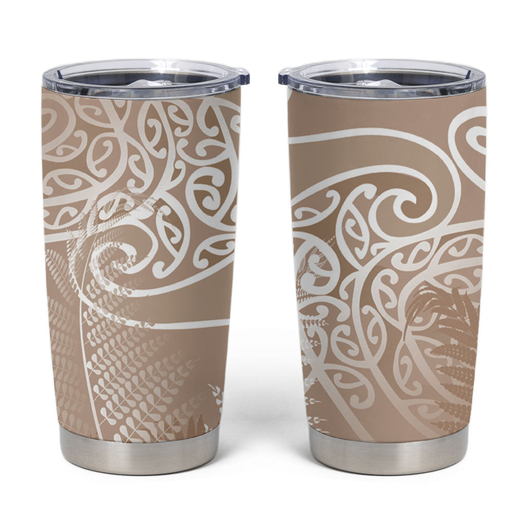 Aotearoa Maori Koru Curves Tumbler Cup Silver Ferns - Mocha LT7 Beige - Polynesian Pride