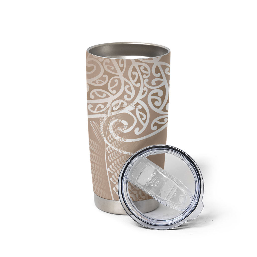 Aotearoa Maori Koru Curves Tumbler Cup Silver Ferns - Mocha LT7 - Polynesian Pride