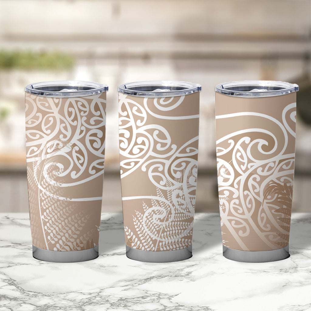 Aotearoa Maori Koru Curves Tumbler Cup Silver Ferns - Mocha LT7 - Polynesian Pride