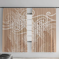 Aotearoa Maori Koru Curves Window Curtain Silver Ferns - Mocha LT7 With Hooks Beige - Polynesian Pride