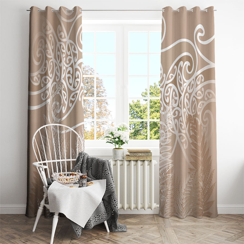 Aotearoa Maori Koru Curves Window Curtain Silver Ferns - Mocha LT7 - Polynesian Pride