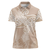 Aotearoa Maori Koru Curves Women Polo Shirt Silver Ferns - Mocha LT7 Female Beige - Polynesian Pride