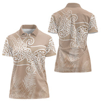 Aotearoa Maori Koru Curves Women Polo Shirt Silver Ferns - Mocha LT7 - Polynesian Pride