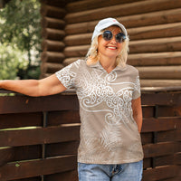 Aotearoa Maori Koru Curves Women Polo Shirt Silver Ferns - Mocha LT7 - Polynesian Pride