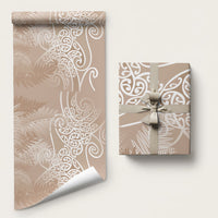 Aotearoa Maori Koru Curves Wrapping Paper Silver Ferns - Mocha LT7 58" × 23" Beige - Polynesian Pride