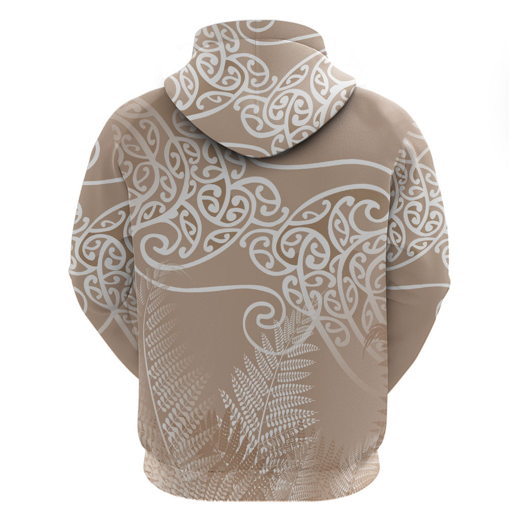 Aotearoa Maori Koru Curves Zip Hoodie Silver Ferns - Mocha LT7 - Polynesian Pride