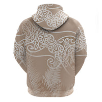 Aotearoa Maori Koru Curves Zip Hoodie Silver Ferns - Mocha LT7 - Polynesian Pride