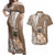 Personalised Polynesian Pacific Bulldog Couples Matching Off Shoulder Maxi Dress and Hawaiian Shirt With Brown Hawaii Tribal Tattoo Patterns LT7 Brown - Polynesian Pride