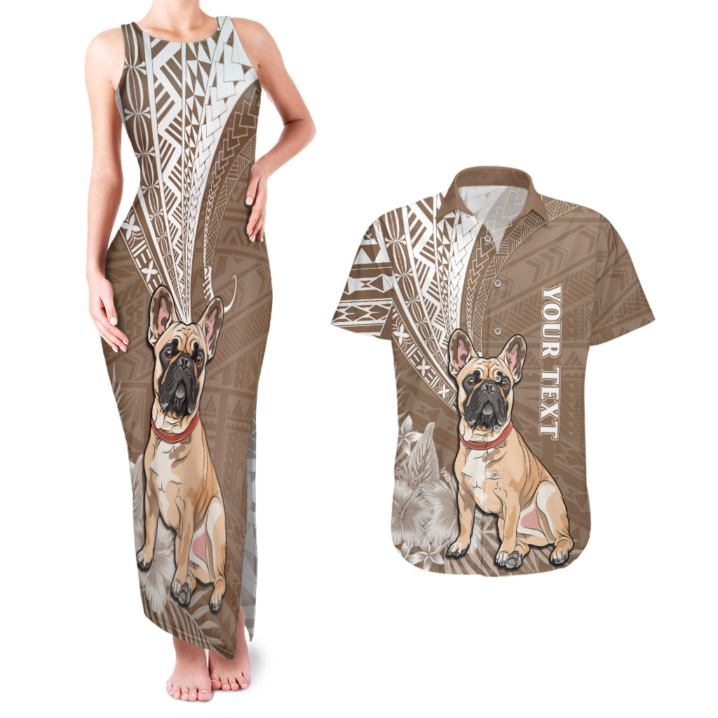 Personalised Polynesian Pacific Bulldog Couples Matching Tank Maxi Dress And Hawaiian Shirt With Brown Hawaii Tribal Tattoo Patterns LT7 Brown - Polynesian Pride