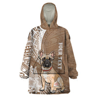 Personalised Polynesian Pacific Bulldog Wearable Blanket Hoodie With Brown Hawaii Tribal Tattoo Patterns LT7 One Size Brown - Polynesian Pride