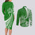 Personalised Polynesian Pacific Bulldog Couples Matching Long Sleeve Bodycon Dress and Long Sleeve Button Shirts With Emerald Hawaii Tribal Tattoo Patterns LT7 - Polynesian Pride