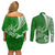 Personalised Polynesian Pacific Bulldog Couples Matching Off Shoulder Short Dress and Long Sleeve Button Shirts With Emerald Hawaii Tribal Tattoo Patterns LT7 - Polynesian Pride