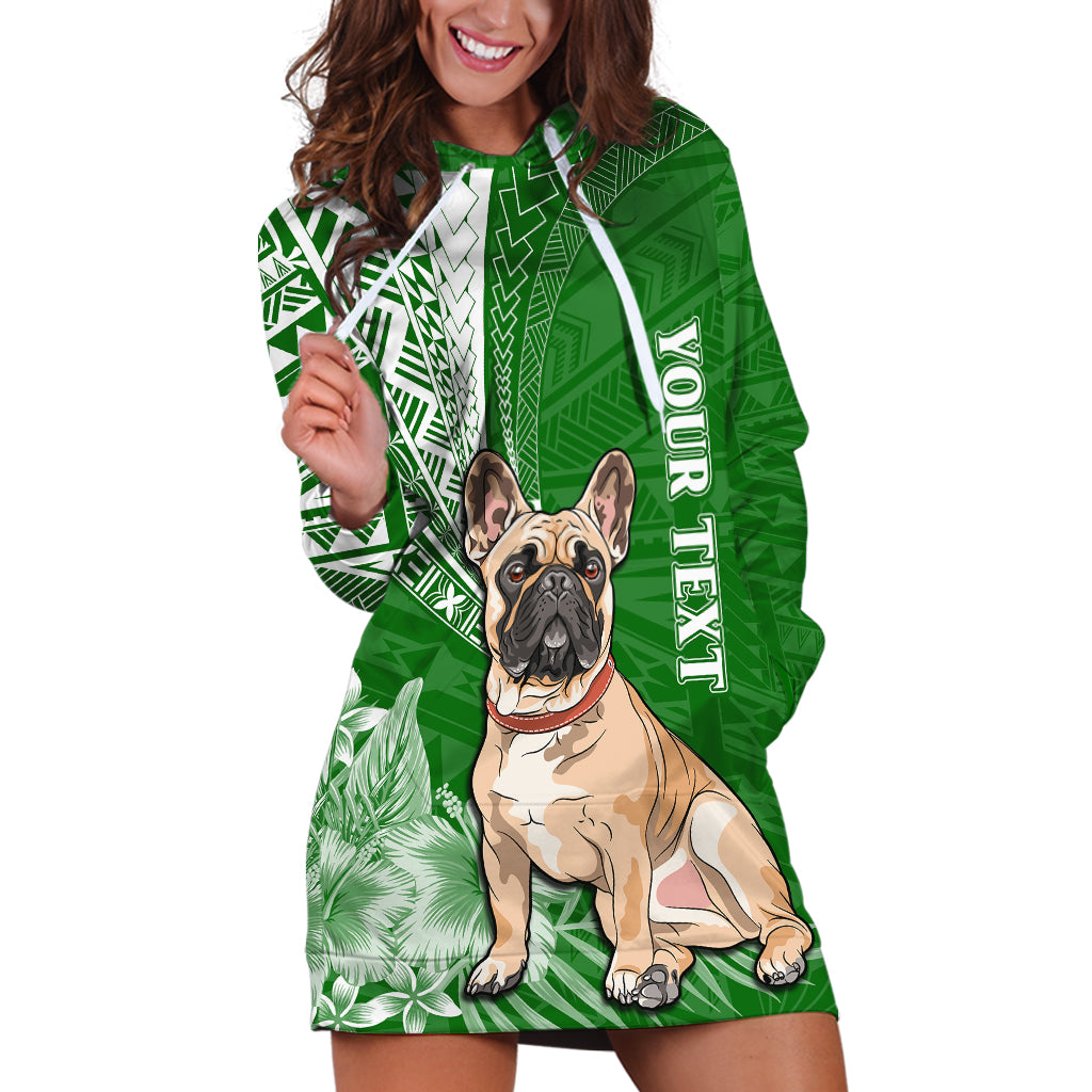 Personalised Polynesian Pacific Bulldog Hoodie Dress With Emerald Hawaii Tribal Tattoo Patterns LT7 Green - Polynesian Pride