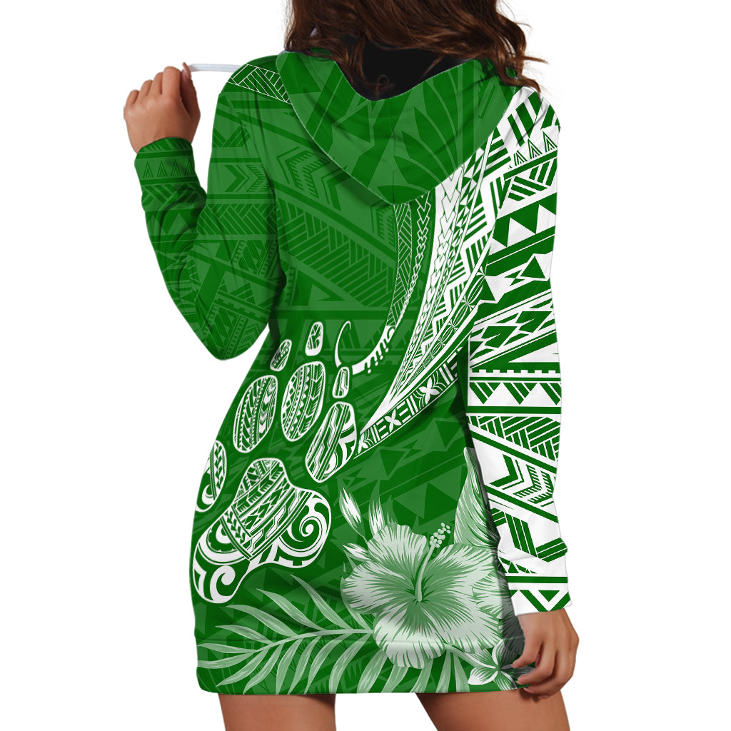 Personalised Polynesian Pacific Bulldog Hoodie Dress With Emerald Hawaii Tribal Tattoo Patterns LT7 - Polynesian Pride