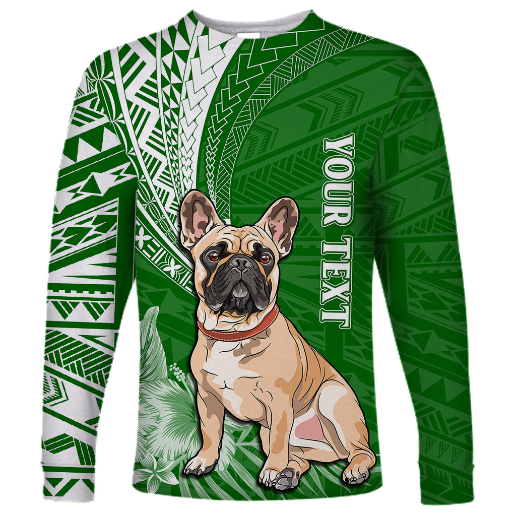 Personalised Polynesian Pacific Bulldog Long Sleeve Shirt With Emerald Hawaii Tribal Tattoo Patterns LT7 Unisex Green - Polynesian Pride