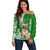 Personalised Polynesian Pacific Bulldog Off Shoulder Sweater With Emerald Hawaii Tribal Tattoo Patterns LT7 Women Green - Polynesian Pride