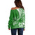 Personalised Polynesian Pacific Bulldog Off Shoulder Sweater With Emerald Hawaii Tribal Tattoo Patterns LT7 - Polynesian Pride