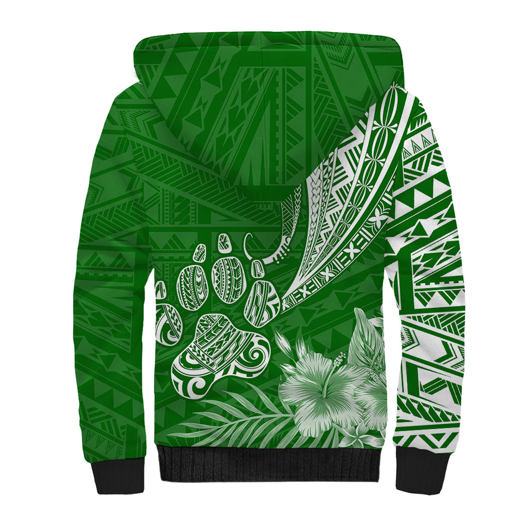 Personalised Polynesian Pacific Bulldog Sherpa Hoodie With Emerald Hawaii Tribal Tattoo Patterns LT7 - Polynesian Pride