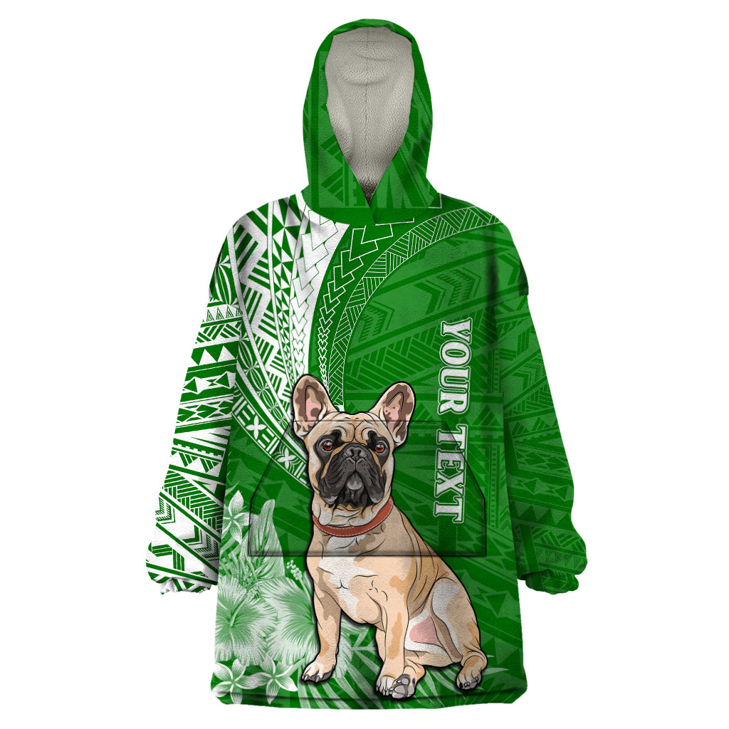 Personalised Polynesian Pacific Bulldog Wearable Blanket Hoodie With Emerald Hawaii Tribal Tattoo Patterns LT7 One Size Green - Polynesian Pride