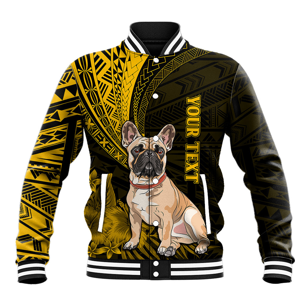 Personalised Polynesian Pacific Bulldog Baseball Jacket With Gold Hawaii Tribal Tattoo Patterns LT7 Unisex Gold - Polynesian Pride