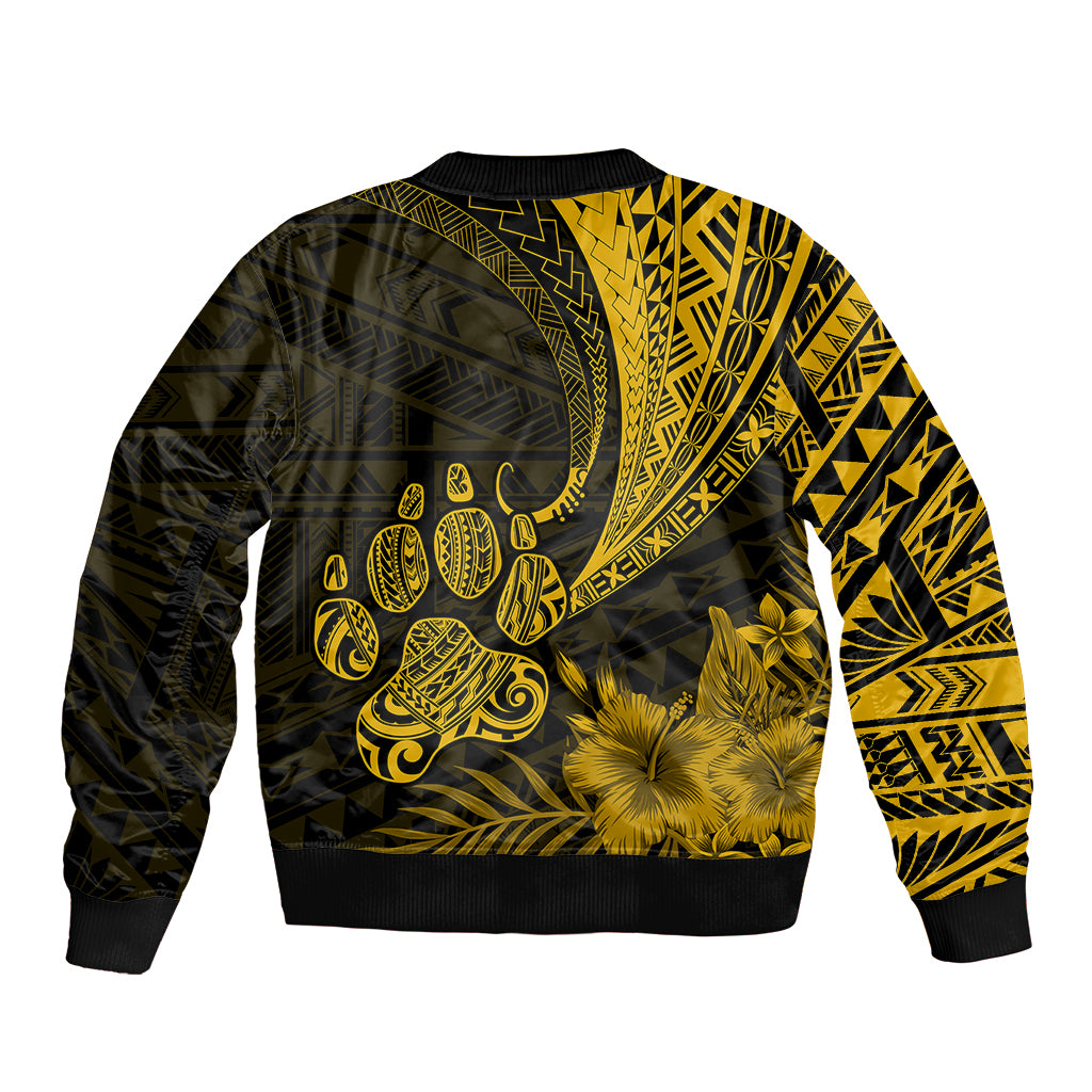 Personalised Polynesian Pacific Bulldog Bomber Jacket With Gold Hawaii Tribal Tattoo Patterns LT7 - Polynesian Pride