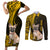 Personalised Polynesian Pacific Bulldog Couples Matching Short Sleeve Bodycon Dress and Long Sleeve Button Shirts With Gold Hawaii Tribal Tattoo Patterns LT7 Gold - Polynesian Pride