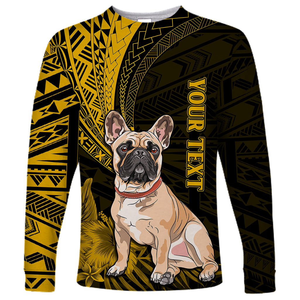 Personalised Polynesian Pacific Bulldog Long Sleeve Shirt With Gold Hawaii Tribal Tattoo Patterns LT7 Unisex Gold - Polynesian Pride