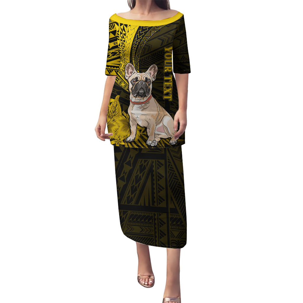 Personalised Polynesian Pacific Bulldog Puletasi With Gold Hawaii Tribal Tattoo Patterns LT7 Long Dress Gold - Polynesian Pride