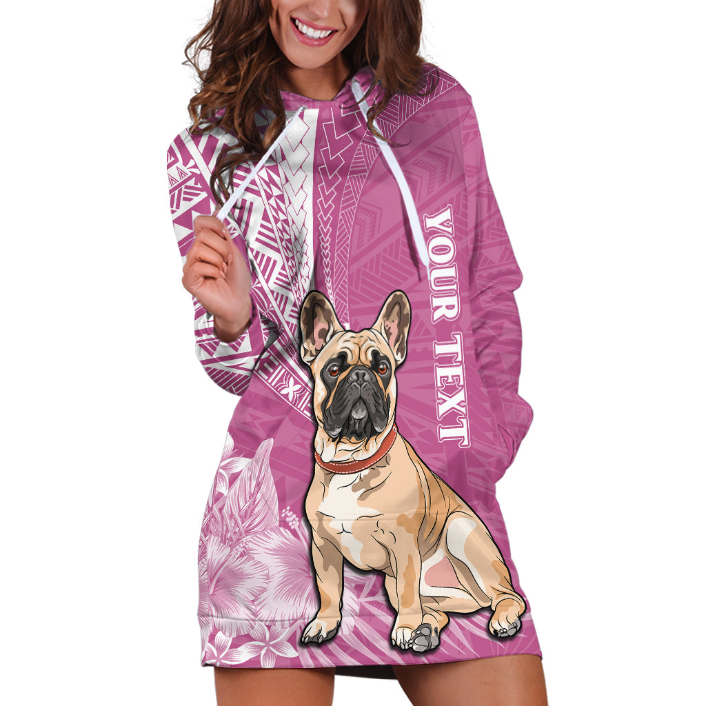 Personalised Polynesian Pacific Bulldog Hoodie Dress With Pink Hawaii Tribal Tattoo Patterns LT7 Pink - Polynesian Pride