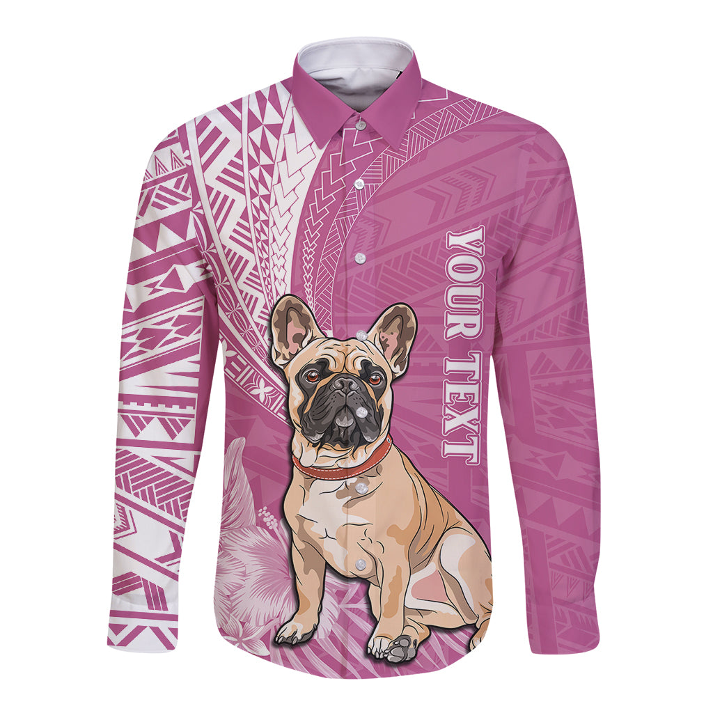 Personalised Polynesian Pacific Bulldog Long Sleeve Button Shirt With Pink Hawaii Tribal Tattoo Patterns LT7 Unisex Pink - Polynesian Pride