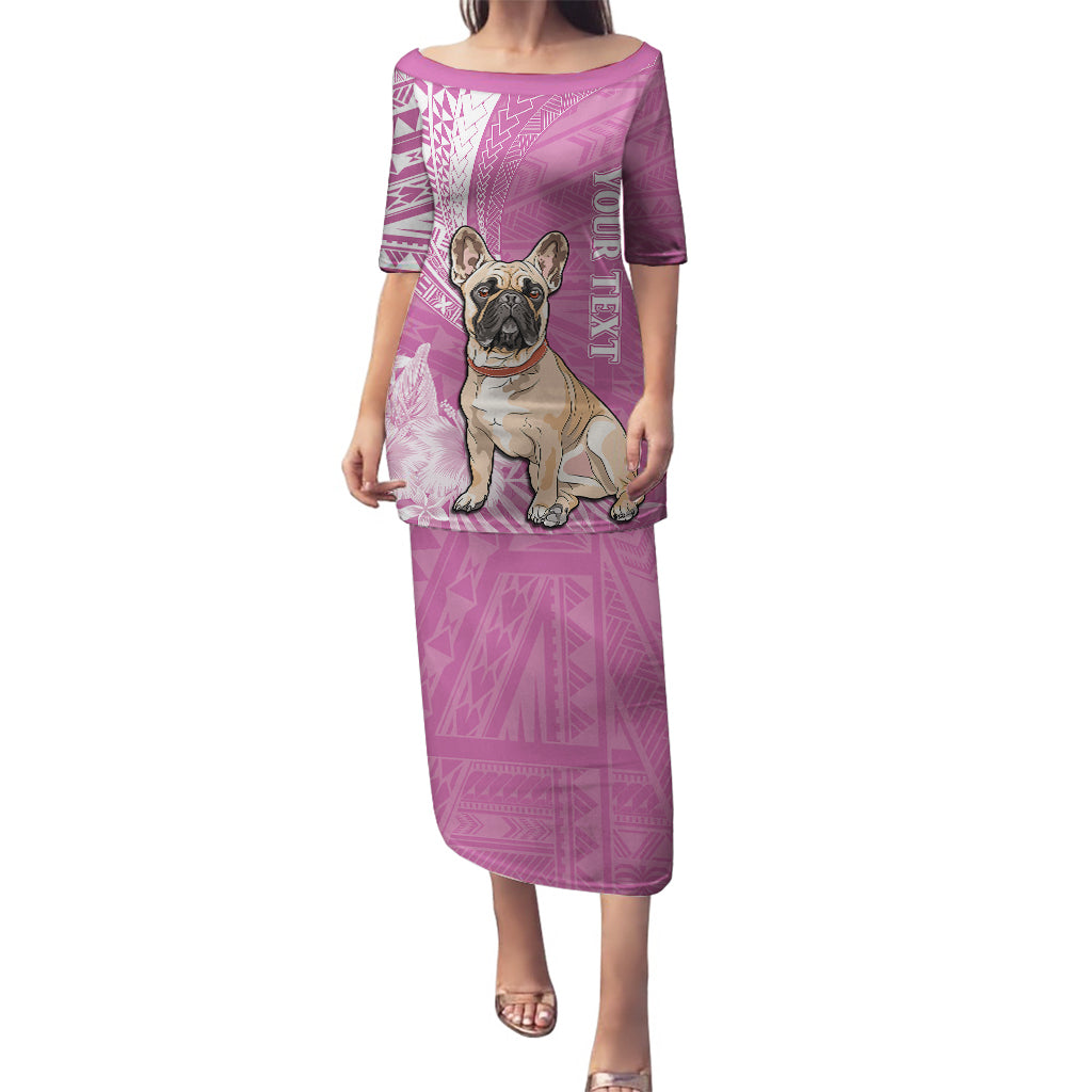 Personalised Polynesian Pacific Bulldog Puletasi With Pink Hawaii Tribal Tattoo Patterns LT7 Long Dress Pink - Polynesian Pride