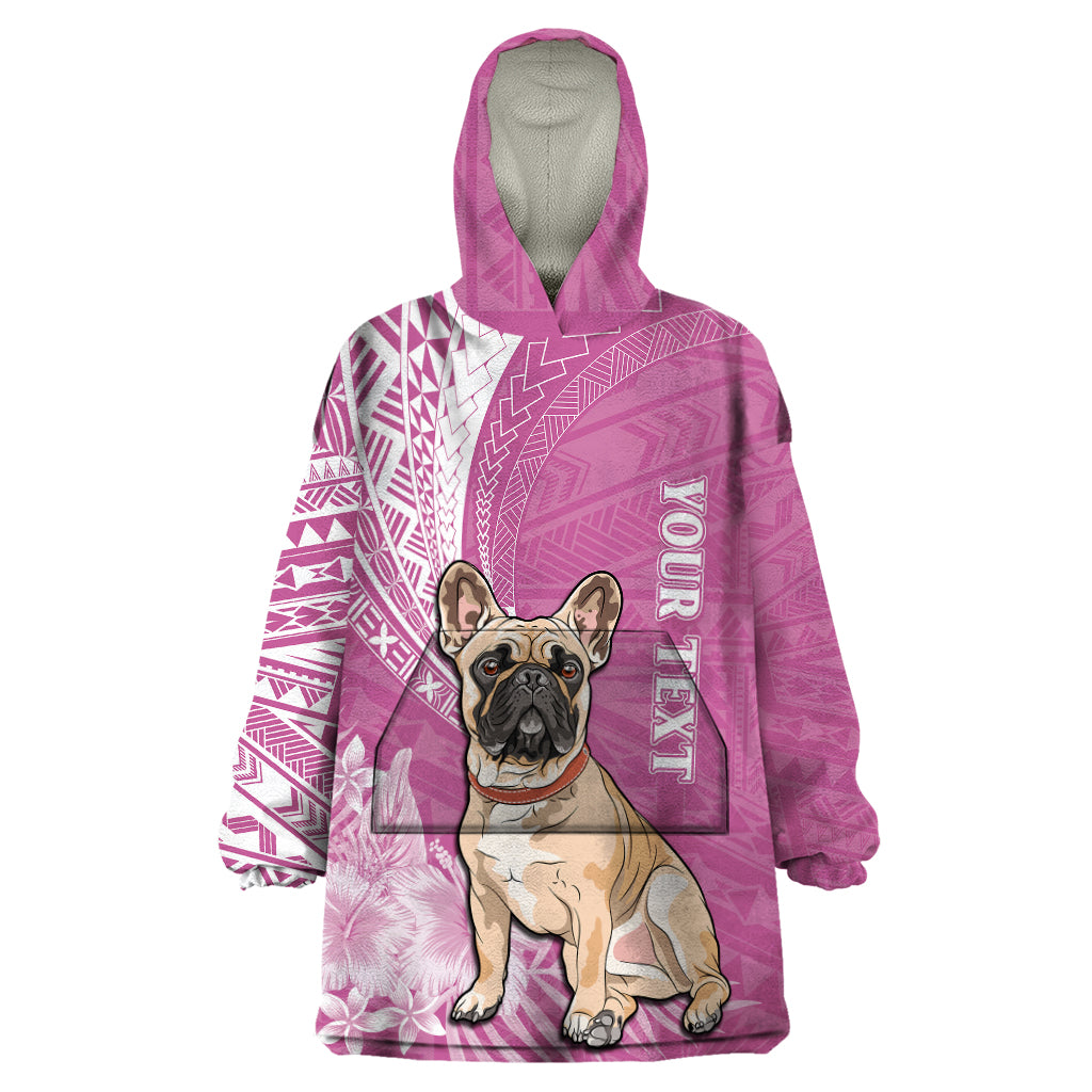 Personalised Polynesian Pacific Bulldog Wearable Blanket Hoodie With Pink Hawaii Tribal Tattoo Patterns LT7 One Size Pink - Polynesian Pride