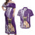 Personalised Polynesian Pacific Bulldog Couples Matching Off Shoulder Maxi Dress and Hawaiian Shirt With Violet Hawaii Tribal Tattoo Patterns LT7 Purple - Polynesian Pride