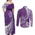 Personalised Polynesian Pacific Bulldog Couples Matching Off Shoulder Maxi Dress and Long Sleeve Button Shirts With Violet Hawaii Tribal Tattoo Patterns LT7 - Polynesian Pride