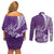 Personalised Polynesian Pacific Bulldog Couples Matching Off Shoulder Short Dress and Long Sleeve Button Shirts With Violet Hawaii Tribal Tattoo Patterns LT7 - Polynesian Pride