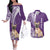 Personalised Polynesian Pacific Bulldog Couples Matching Off The Shoulder Long Sleeve Dress and Hawaiian Shirt With Violet Hawaii Tribal Tattoo Patterns LT7 Purple - Polynesian Pride