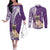 Personalised Polynesian Pacific Bulldog Couples Matching Off The Shoulder Long Sleeve Dress and Long Sleeve Button Shirts With Violet Hawaii Tribal Tattoo Patterns LT7 Purple - Polynesian Pride